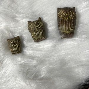 Vintage Brass Owls Set of Three gold  color